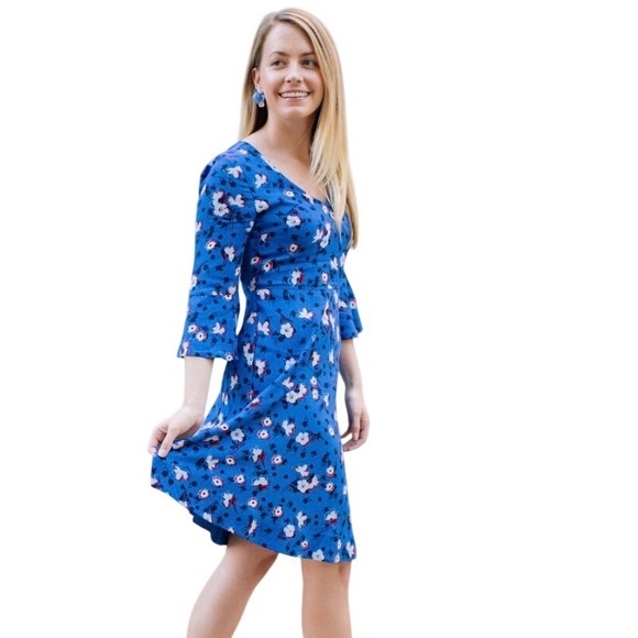 Draper James Dresses & Skirts - Draper James Royal Blue‎ Floral A-Line Bell Sleeve Dress Size 6 NWT